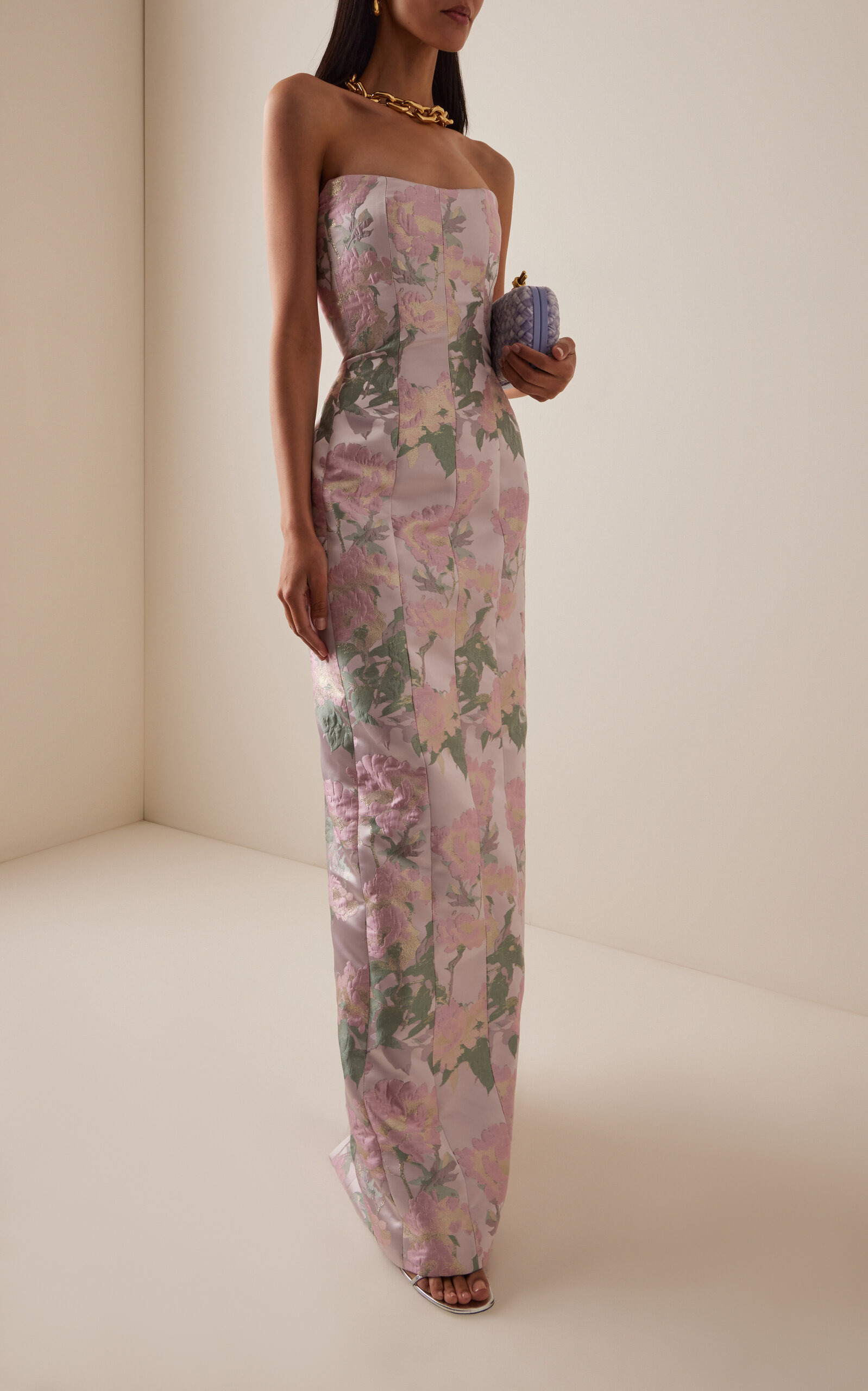 Odessa Strapless Brocade Column Gown floral - 2