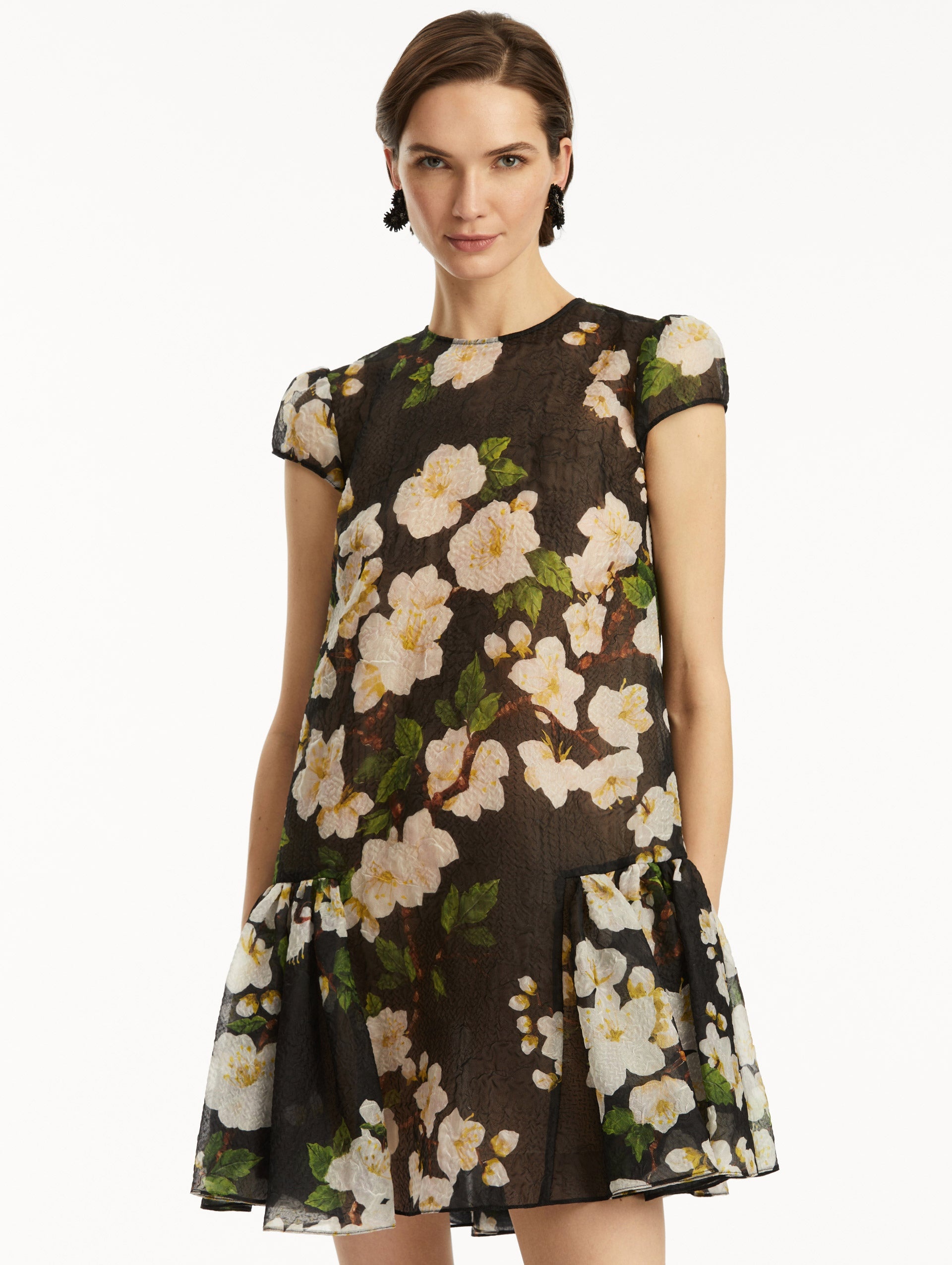 DROP-WAIST CHERRY BLOSSOM CLOQUÉ DRESS - 5