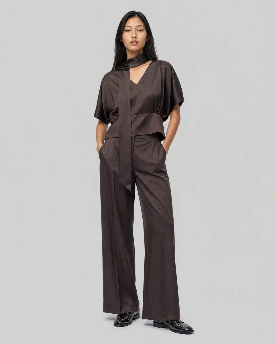 TOP WITH A BROWN SATIN CRAVAT - 1
