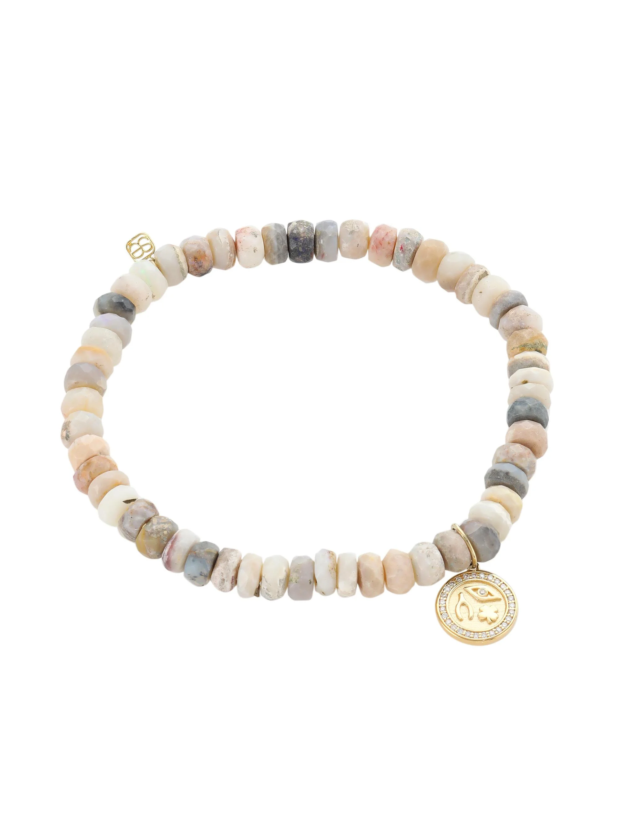 Women's Australian Opal, 14K Yellow Gold & 0.084 TCW Diamond Luck & Protection Charm Beaded Bracelet - 1