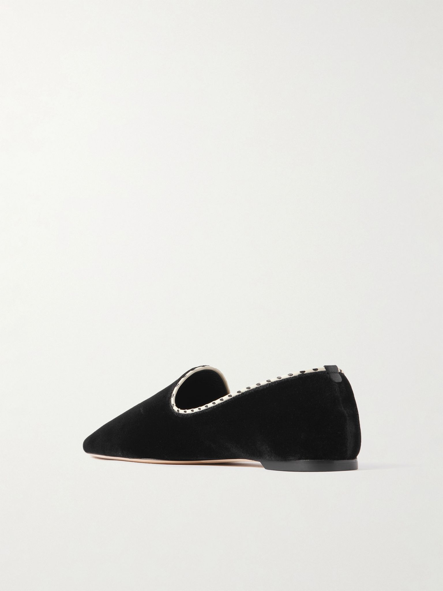 Leather-trimmed velvet slippers Black - 3