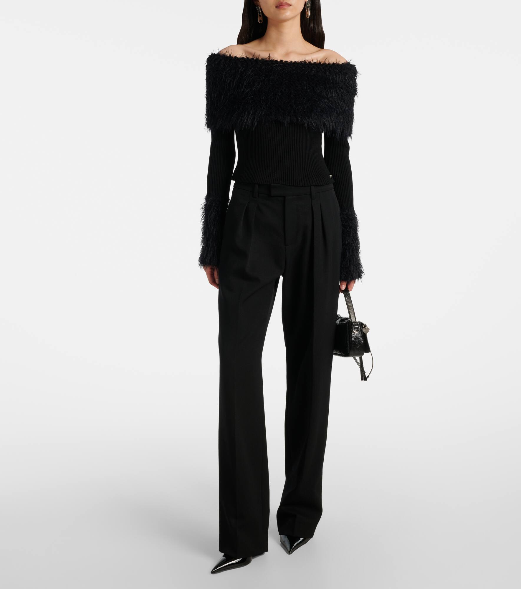 Ribbed-knit faux fur-trimmed top - 2