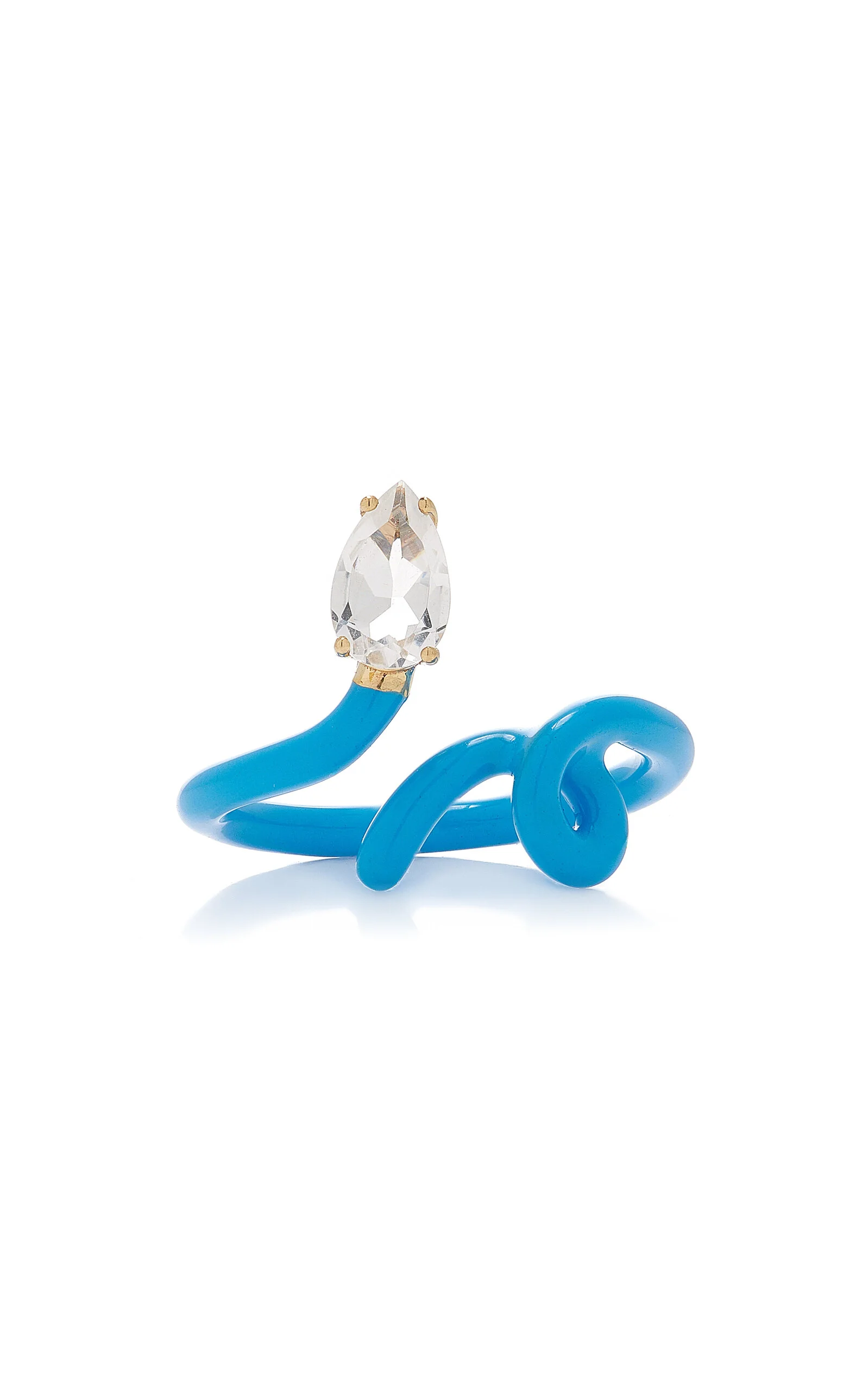 Baby Vine Enameled 9K Yellow Gold, Silver Crystal Ring blue - 1