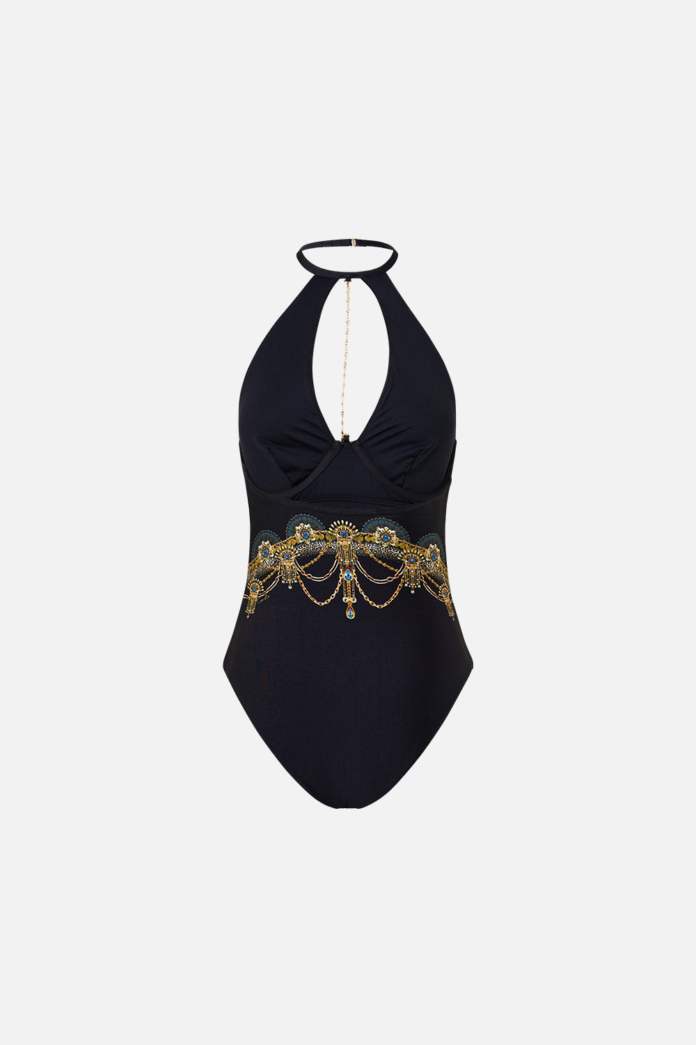 HIGH NECK HALTER UNDERWIRE ONE PIECE WITH CHAIN - 8