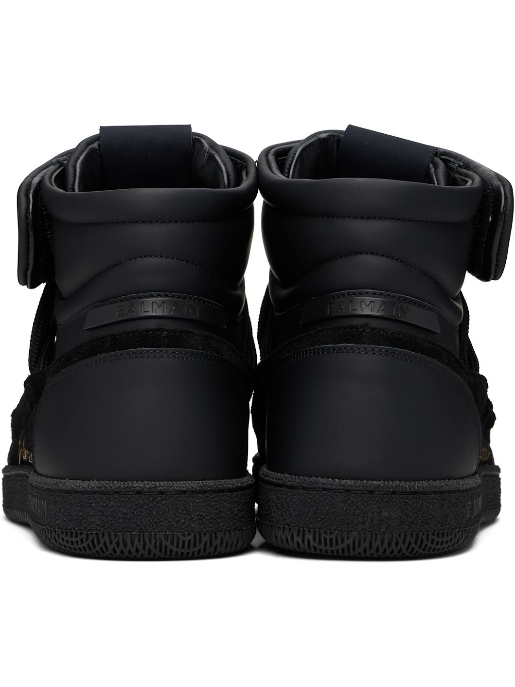 Black Leather 'Balmain Swan' Mid-Top Lace-Up Sneakers - 2