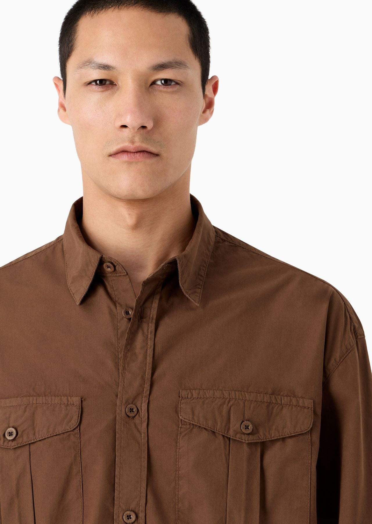 Emporio Armani Sustainability Values Capsule Collection garment-dyed organic poplin shirt with pocke - 5