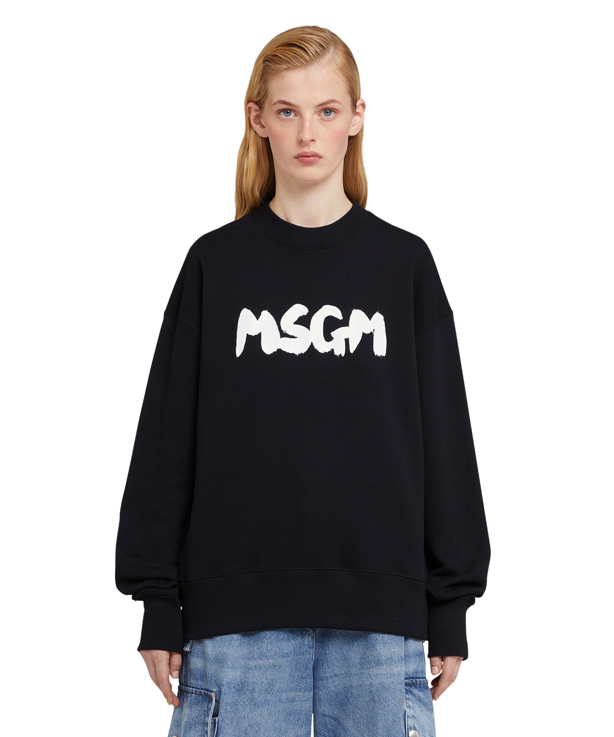 Cotton crewneck sweatshirt with brushstroke logo - 2