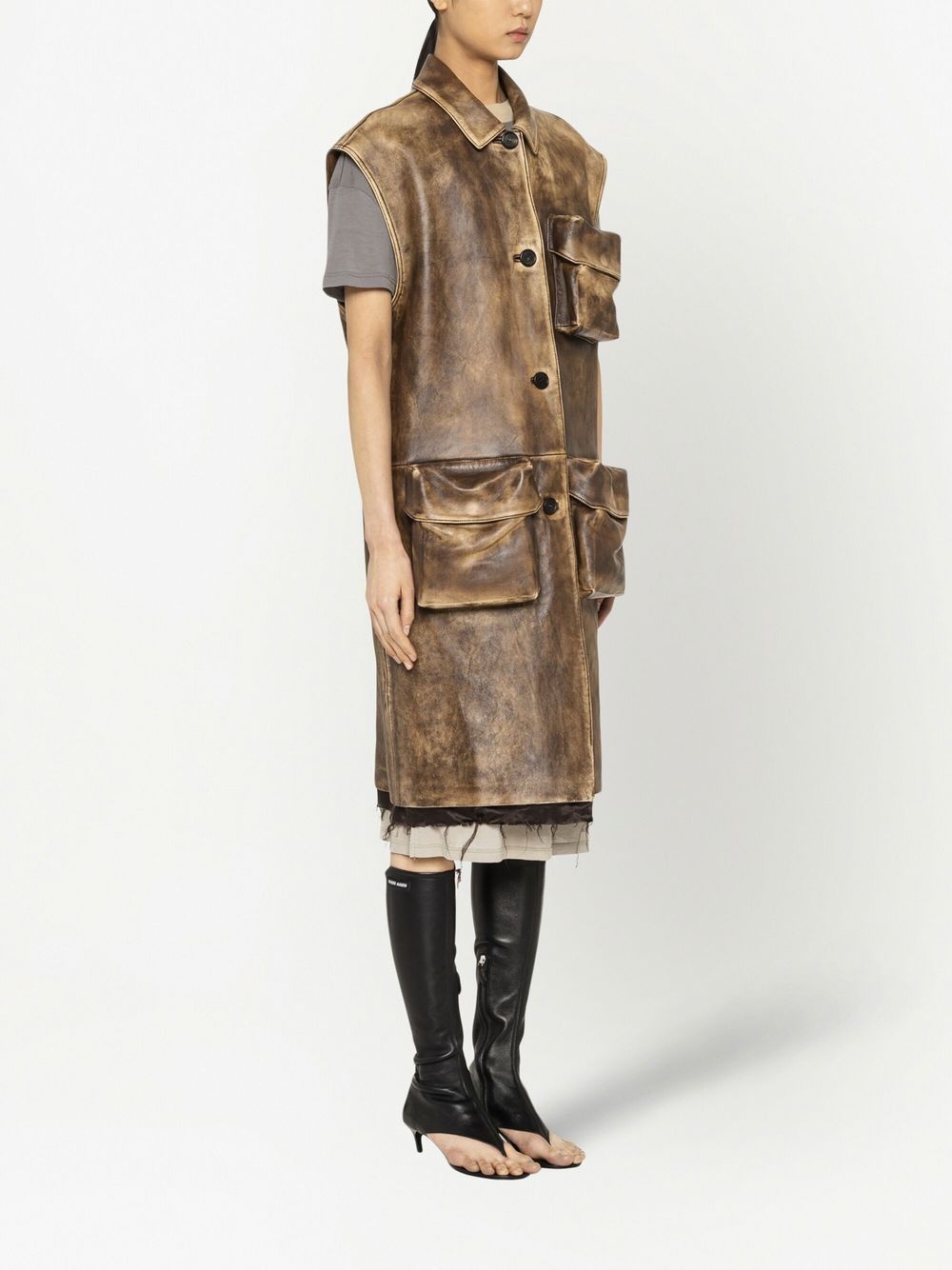 nappa leather long vest - 3