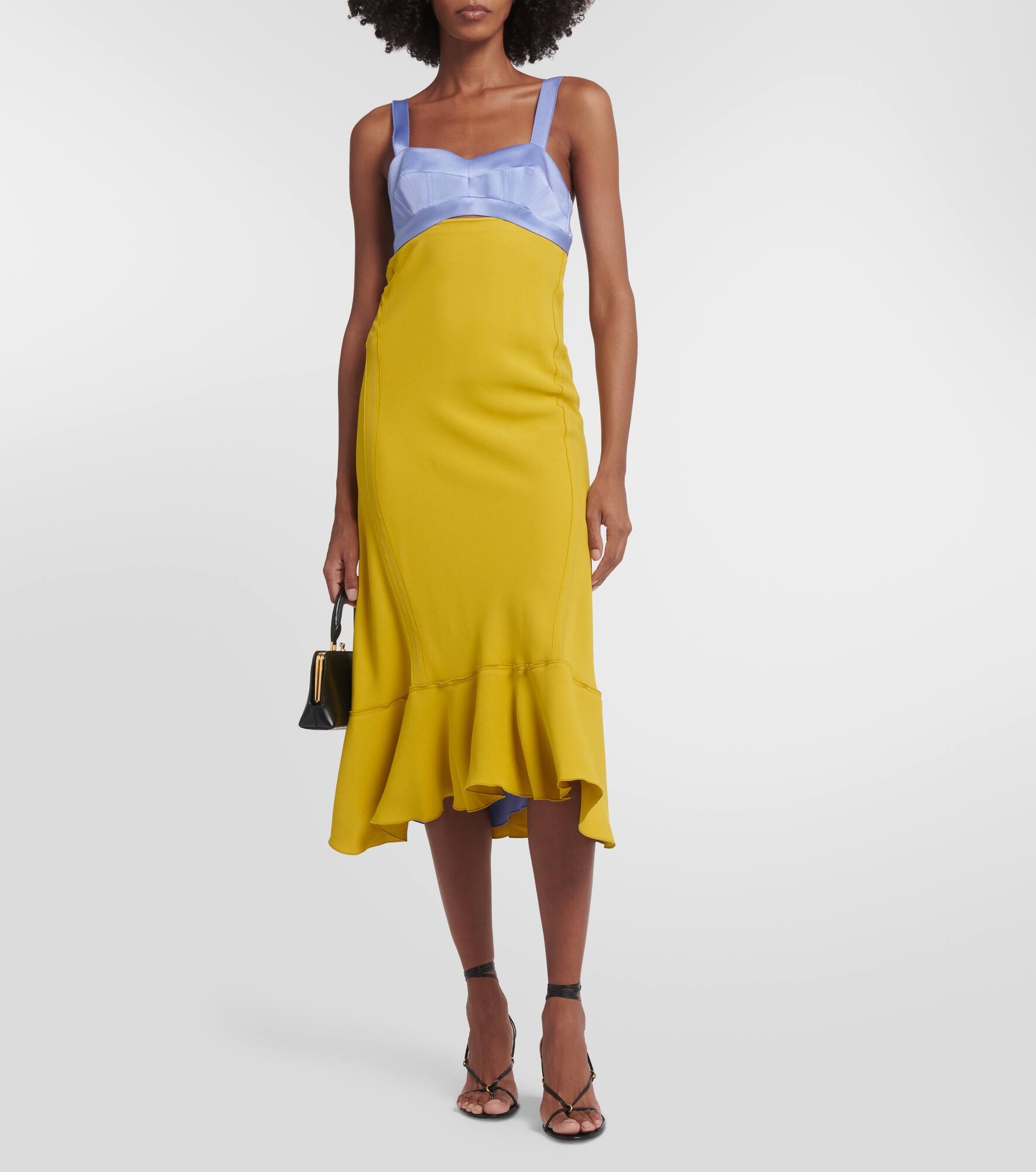 Paneled satin and cady midi dress - 2