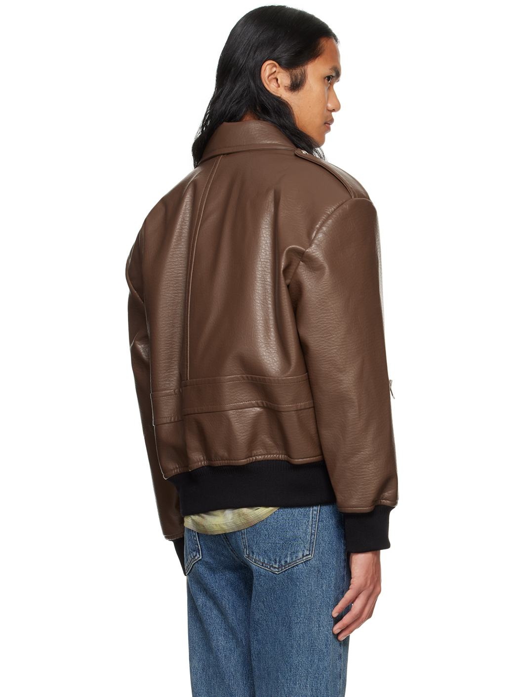 Brown Padded Faux-Leather Jacket - 3