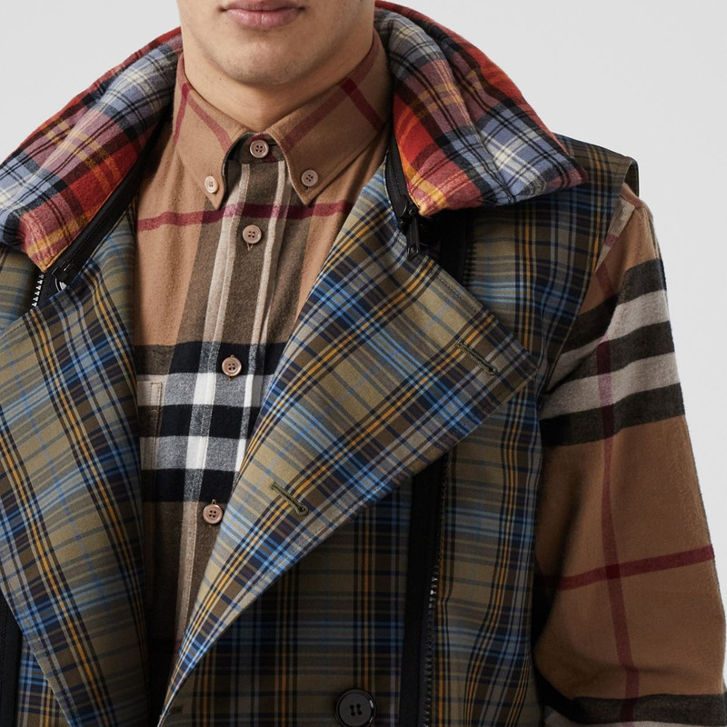 Sleeveless Check Trench Coat With Detachable Puffer 10