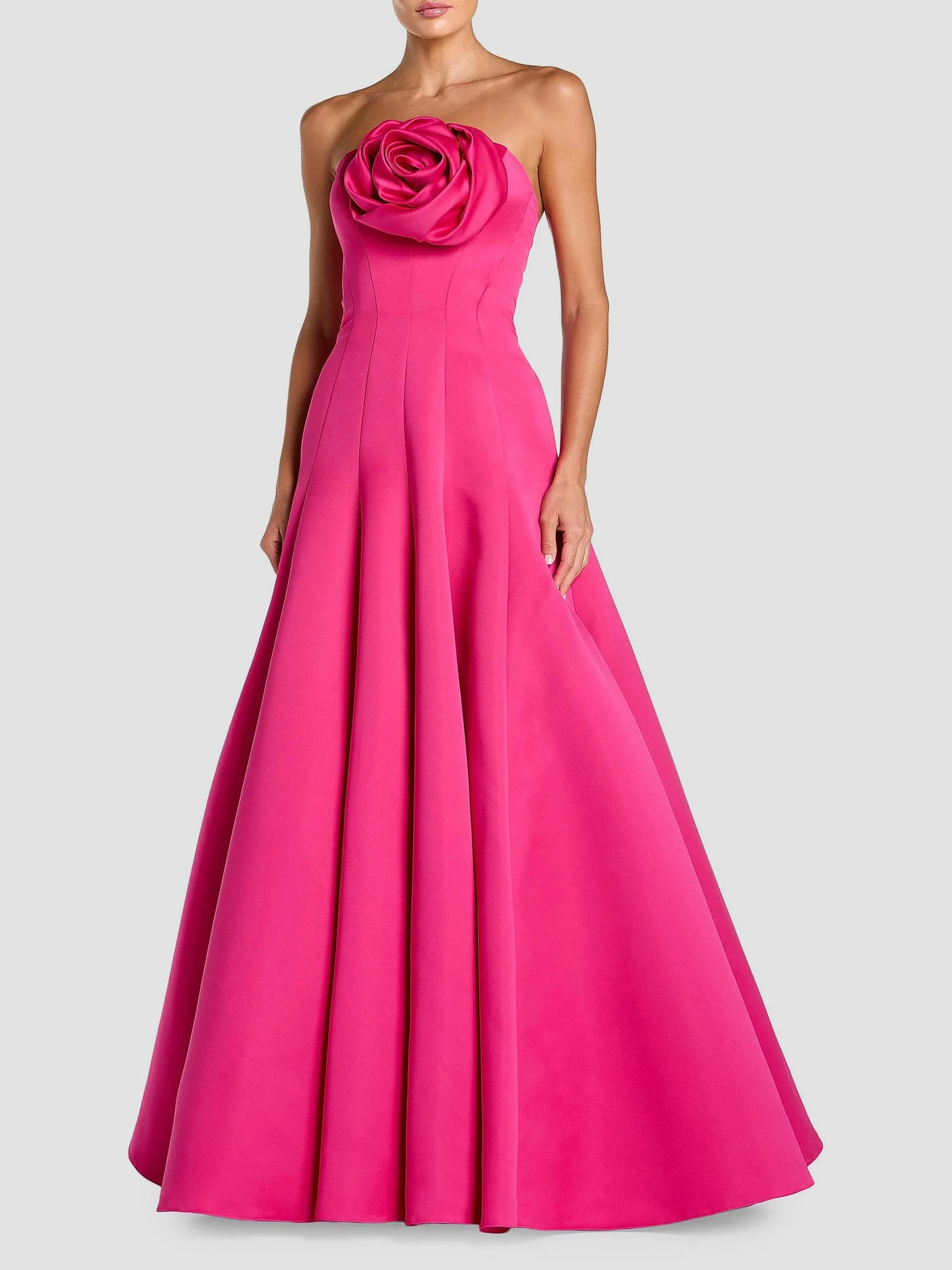 Women's Rosette Satin Strapless Ball Gown - Fuchsia - 1