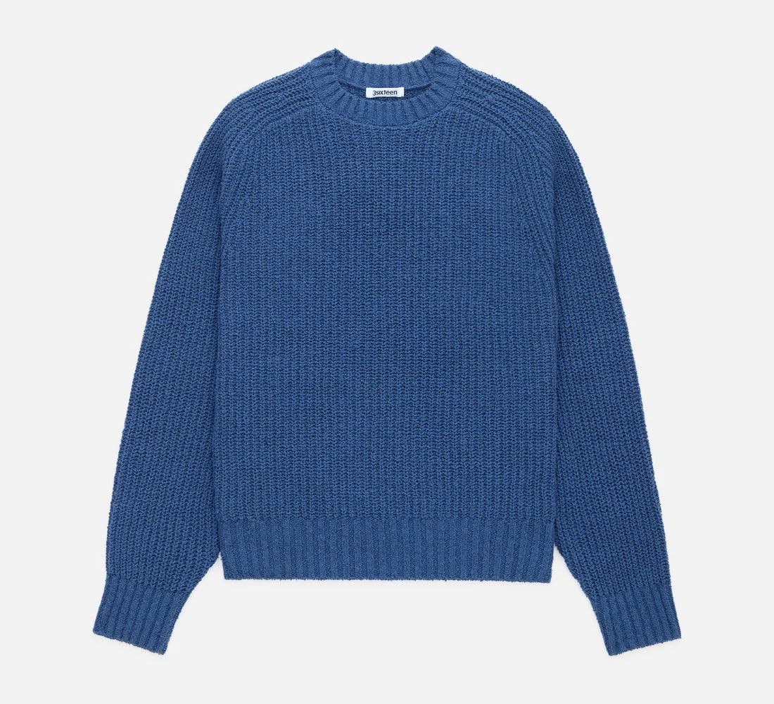 Cotton Crewneck Sweater - Lapis Boucle - 1