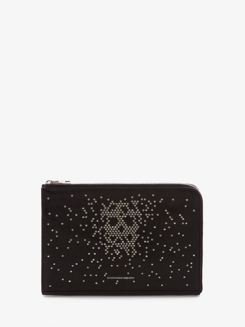 Studded Small Zip Leather Document Holder in Black - 1