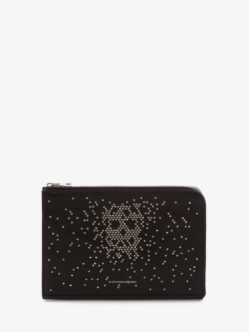 Studded Small Zip Leather Document Holder in Black 1
