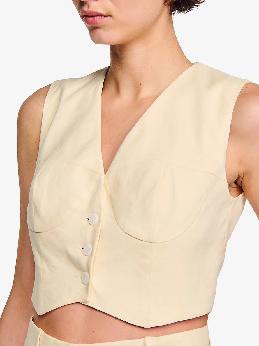 Corset-style cropped stretch linen-blend waistcoat - 5