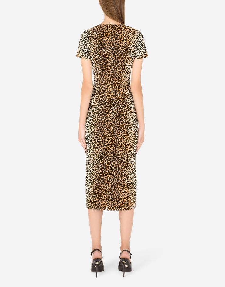 Charmeuse calf-length dress with ocelot print - 2