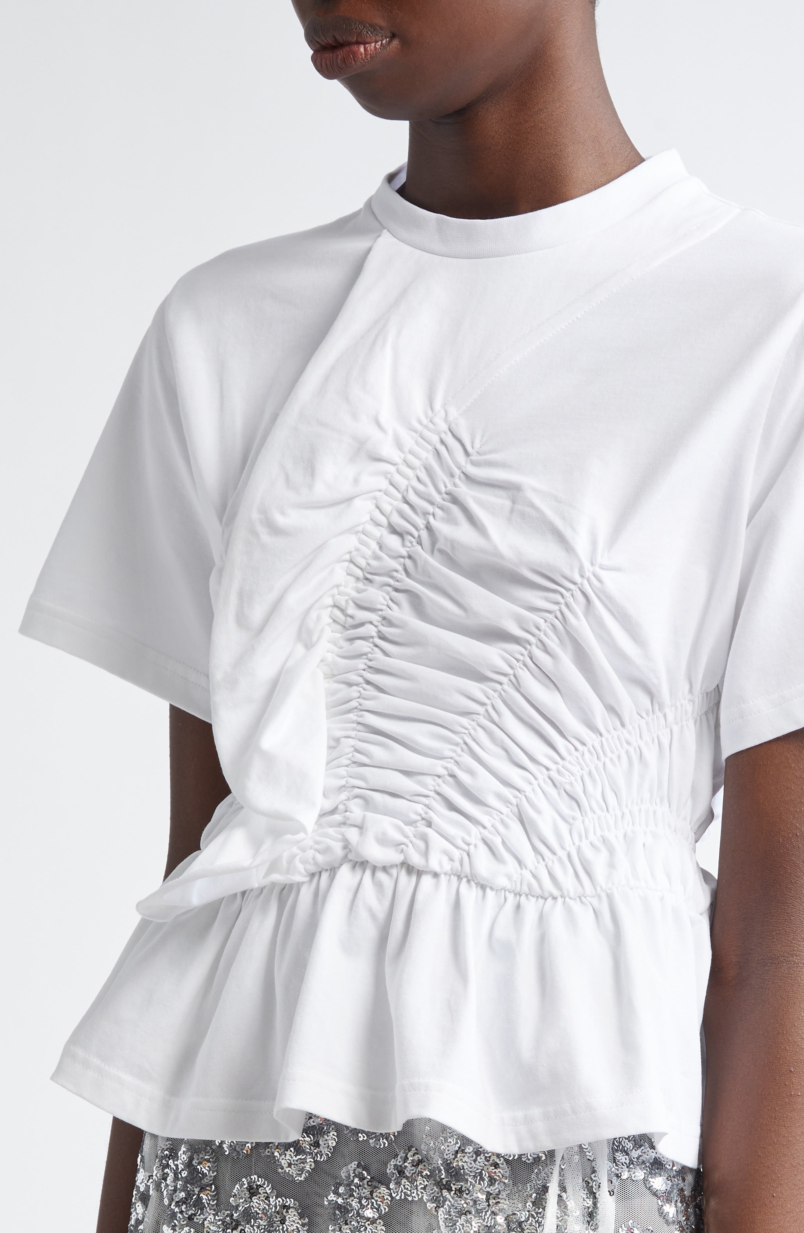 Cecilie Bahnsen Ace Smocked Jersey Peplum Top in White at Nordstrom - 5