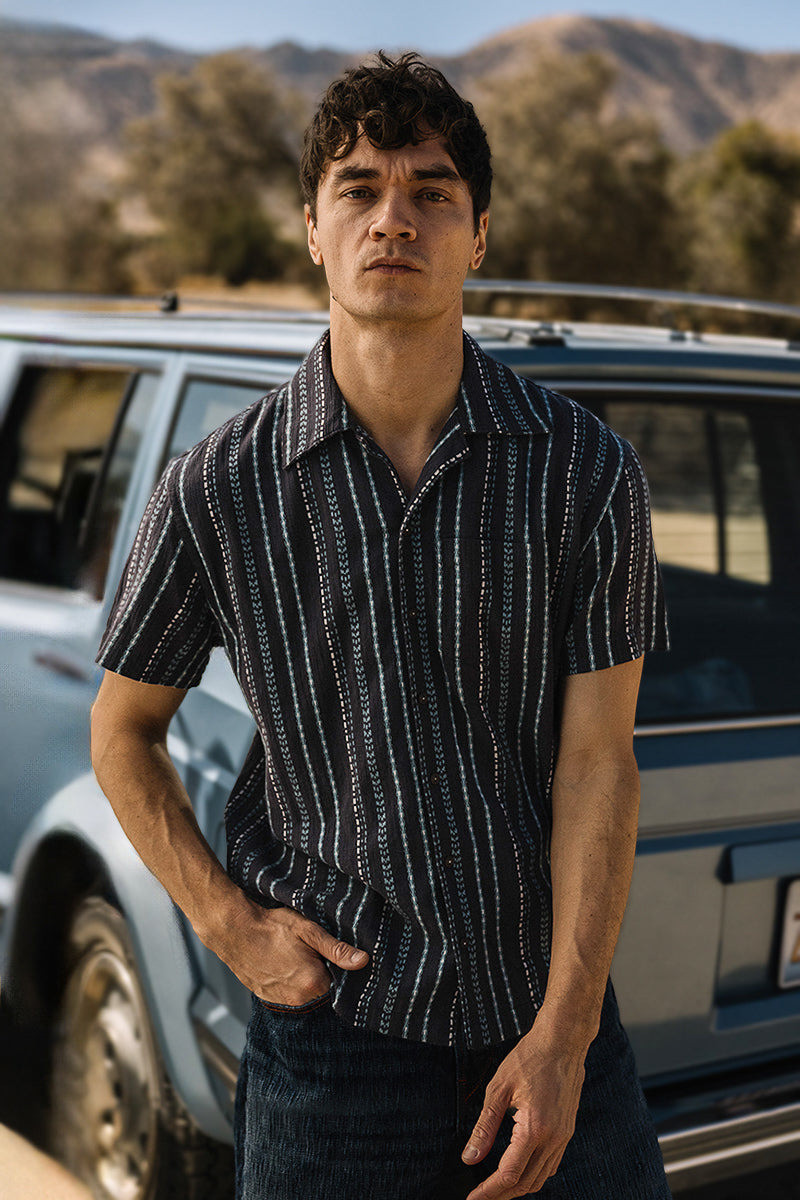 The Wrench Gauze Dobby Stripe Shirt - Charcoal 1