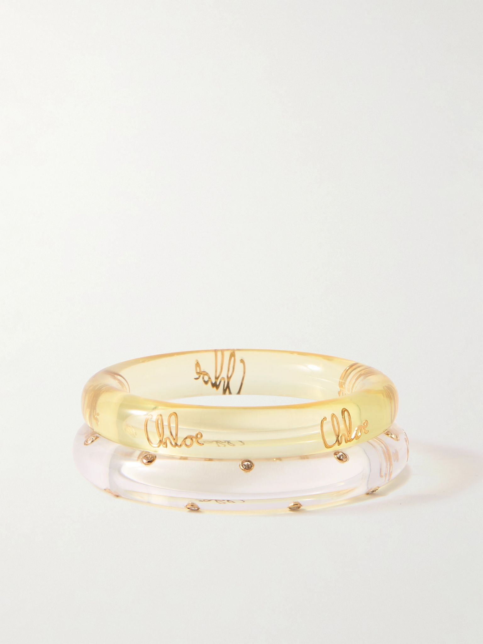 Set of two resin, crystal and gold-tone bangles Gold - 1