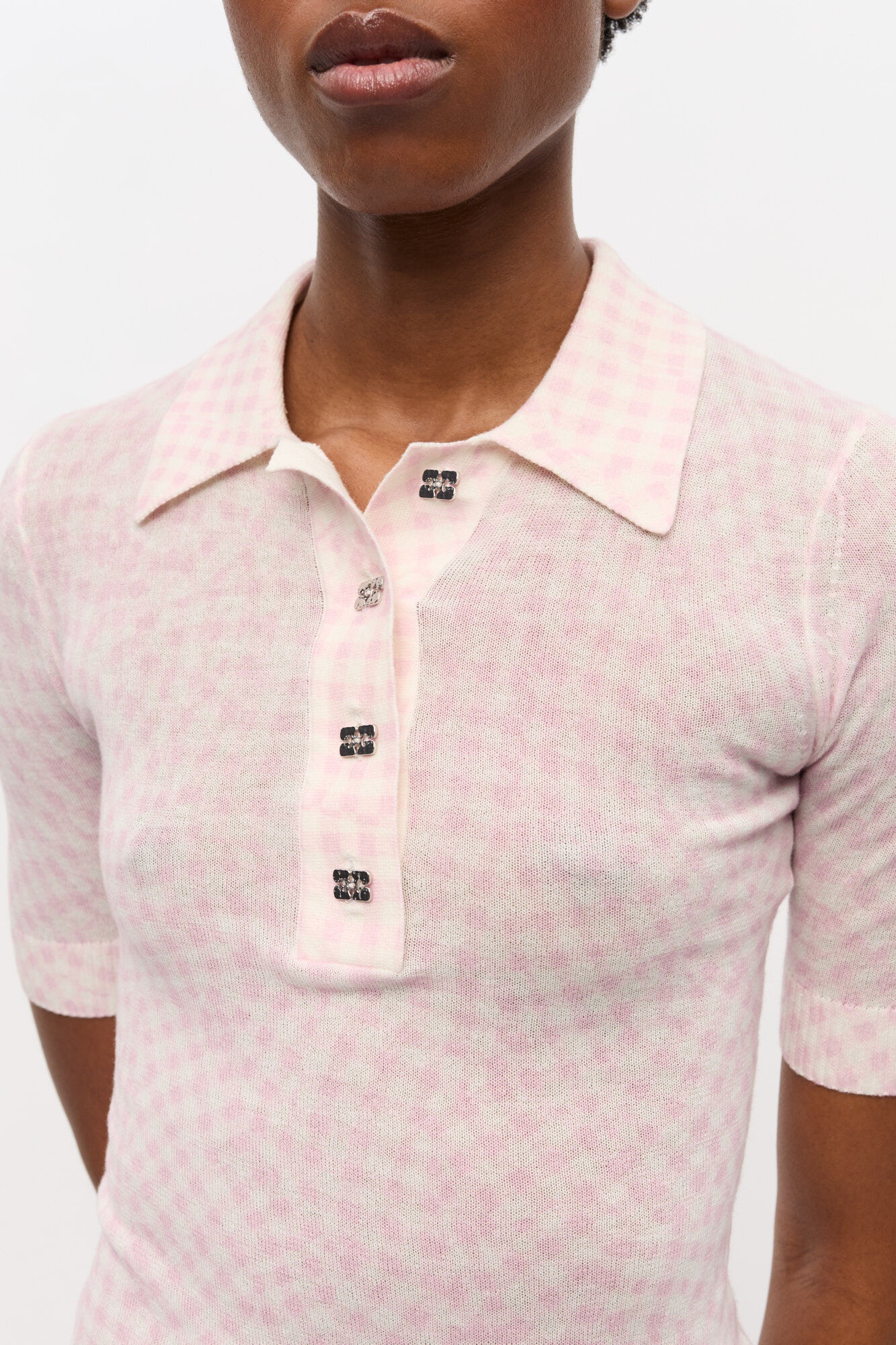 PINK SHEER COTTON PRINTED POLO SHIRT - 5