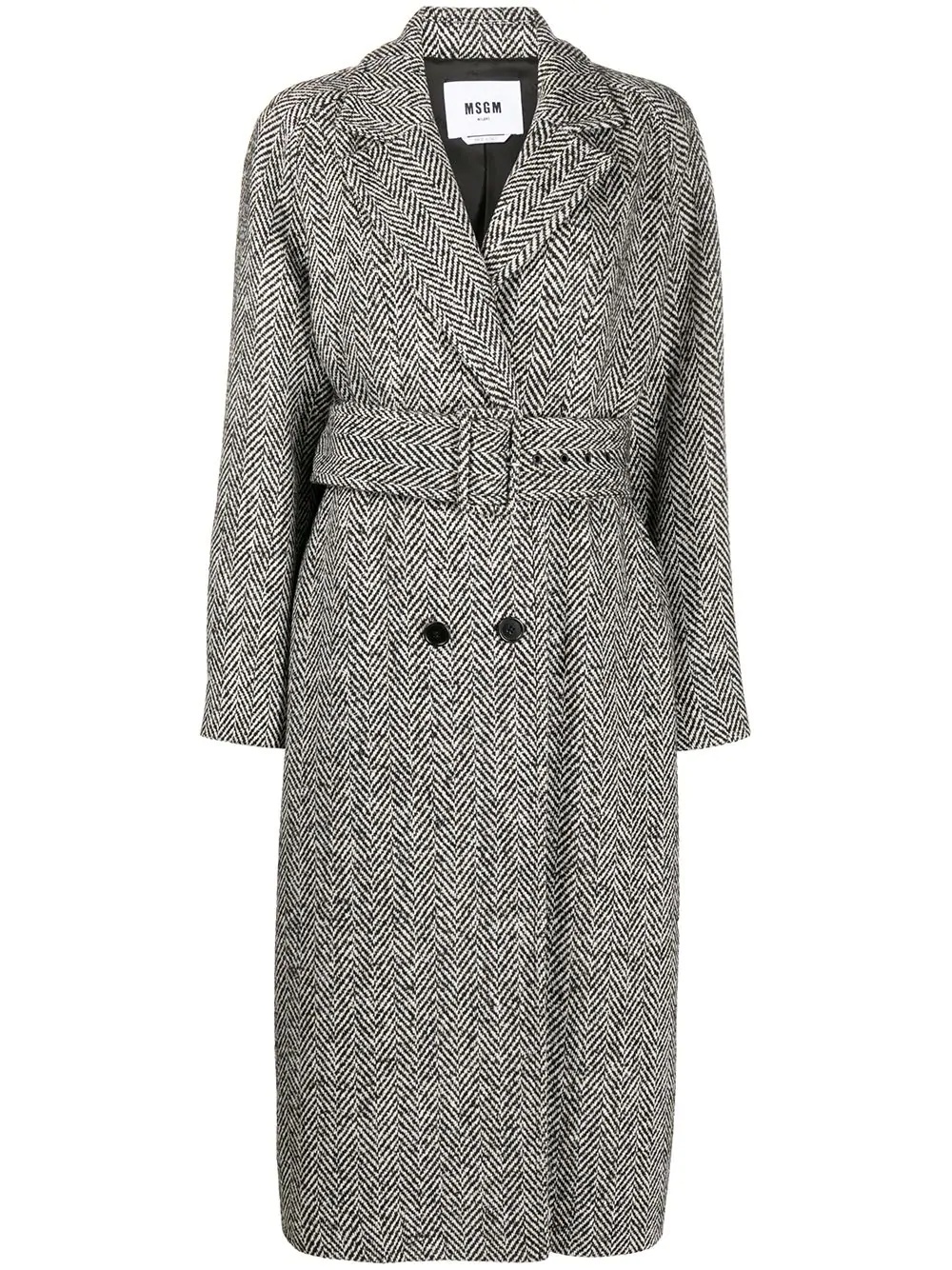 belted herringbone coat - 1