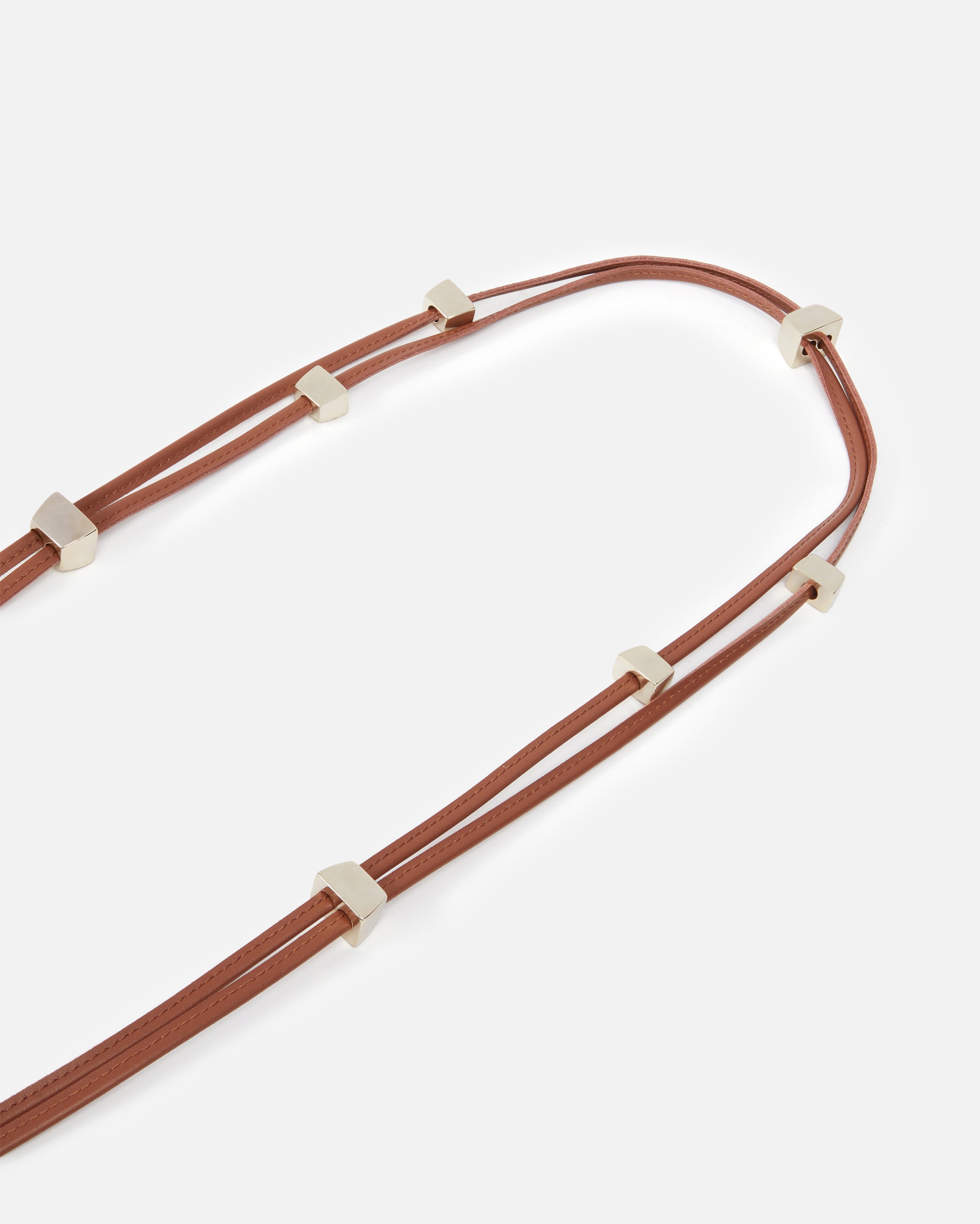 TUBULAR LEATHER BELT WITH GOLD METAL NUGGETS - 5