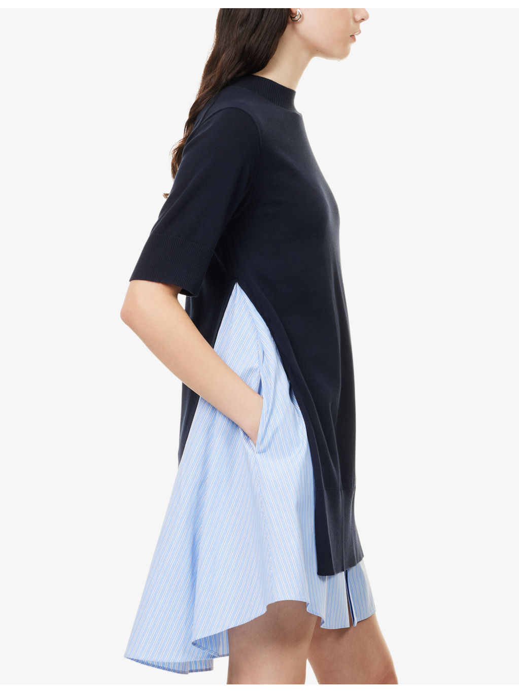 Striped Short-Sleeves Cotton-Knit Mini Dress - 3