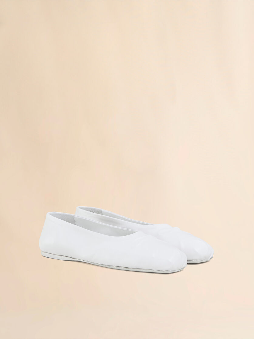 WHITE NAPPA LEATHER SEAMLESS LITTLE BOW BALLET FLAT - 2