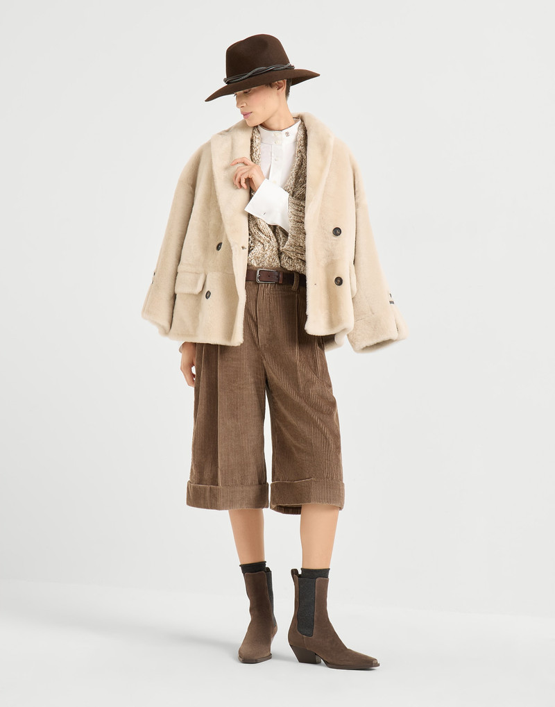 Reversible shearling outerwear jacket with shiny cuff details 5