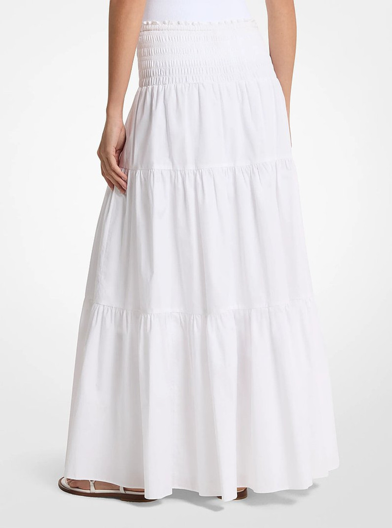 MICHAEL KORS Smocked Cotton Poplin Tiered Maxi Skirt outlook