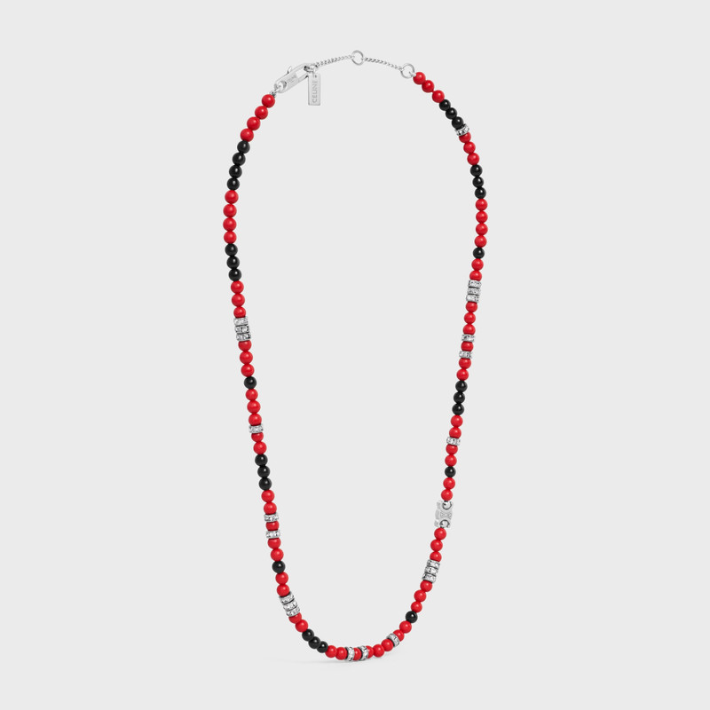 CELINE San Onofre Triomphe Necklace in Onyx, Resin Pearls, Strass and Brass with Rhodium Finish outlook