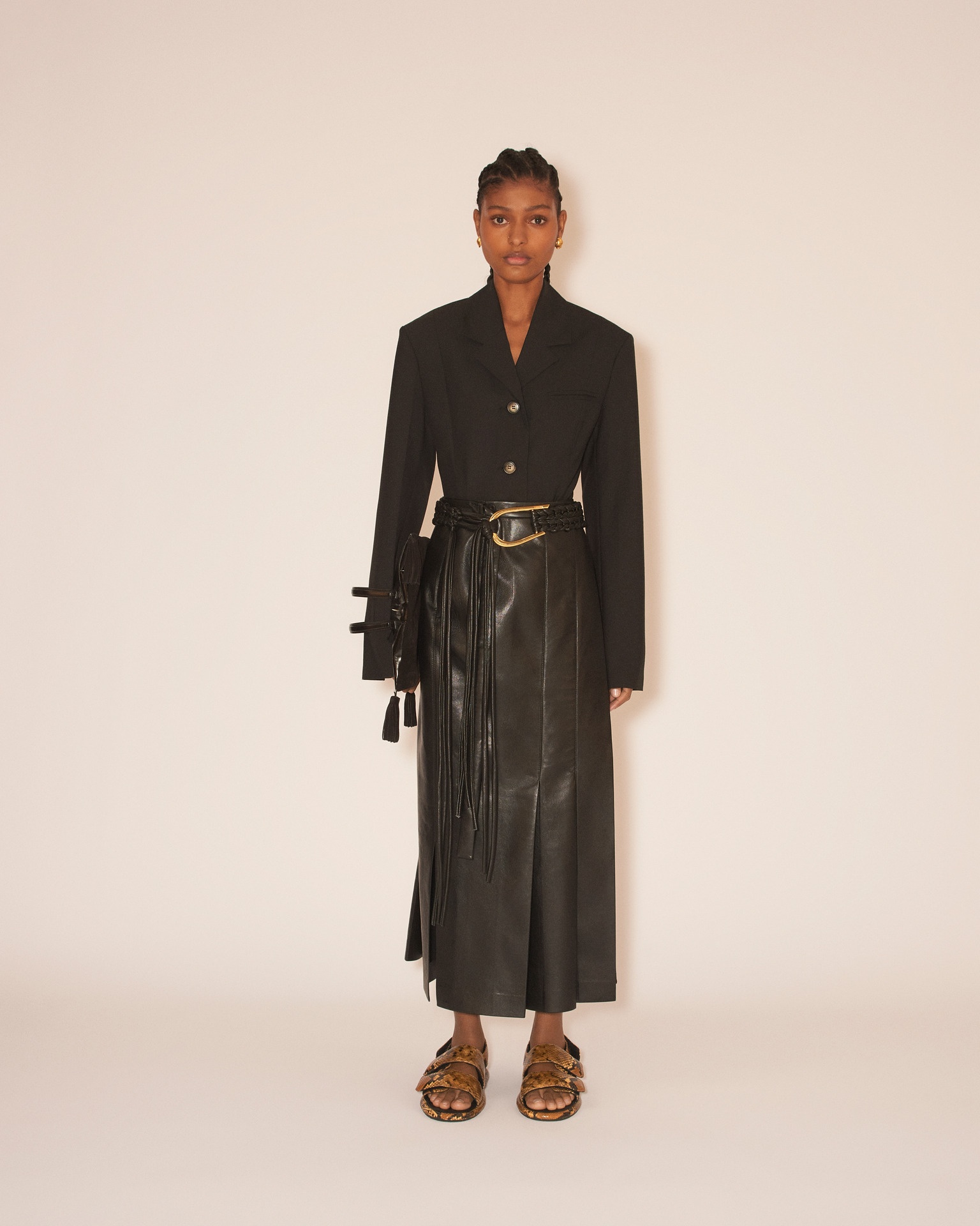 FIDA - Straight Regenerated Leather wrap kilt skirt - Black - 3