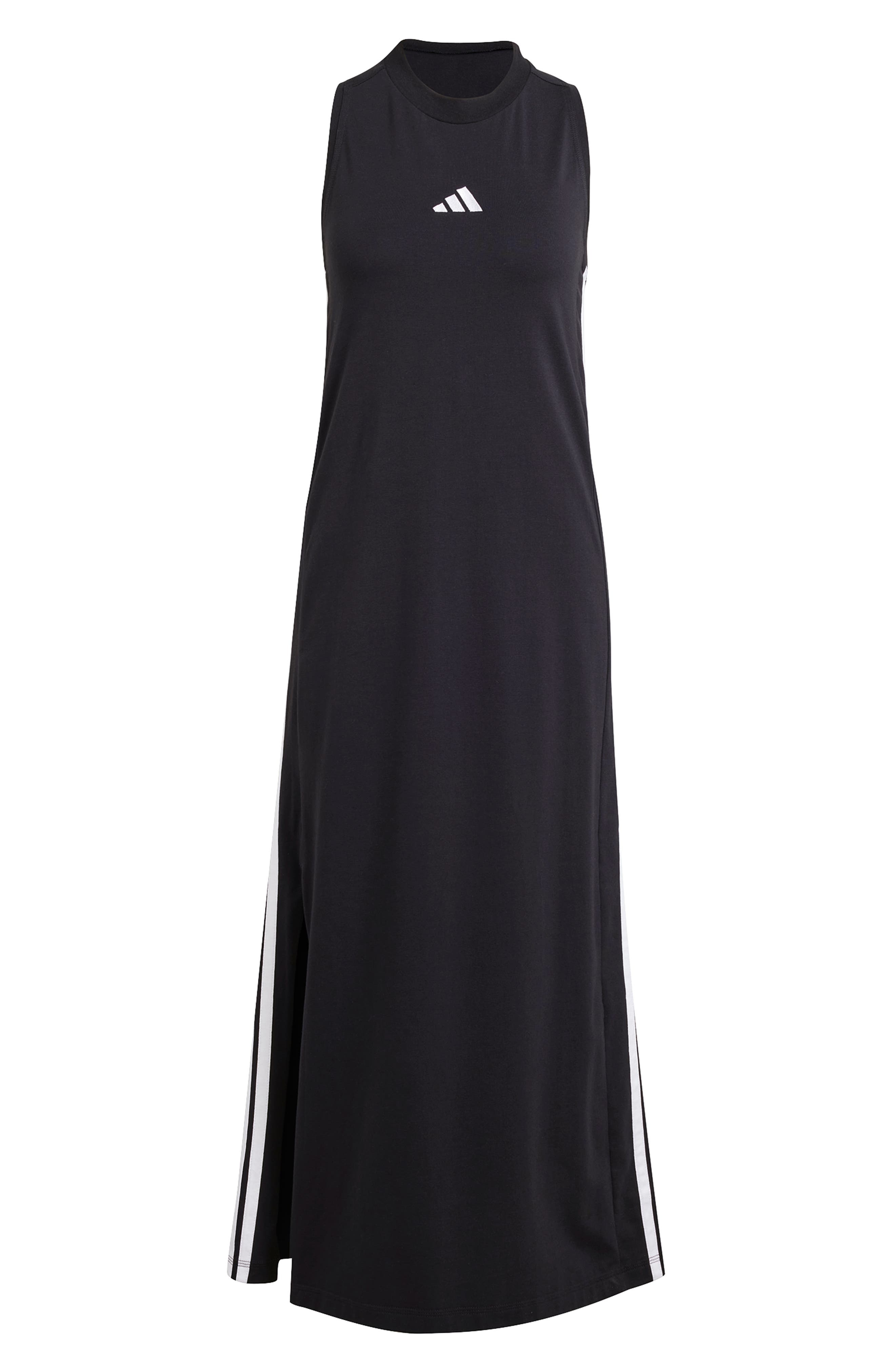 adidas Essentials 3-Stripes Racerback Midi Dress in Black/White at Nordstrom - 5