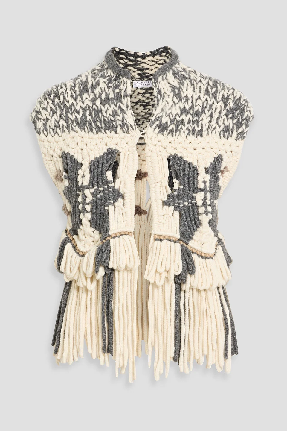 Fringed macramé cashmere vest - 1