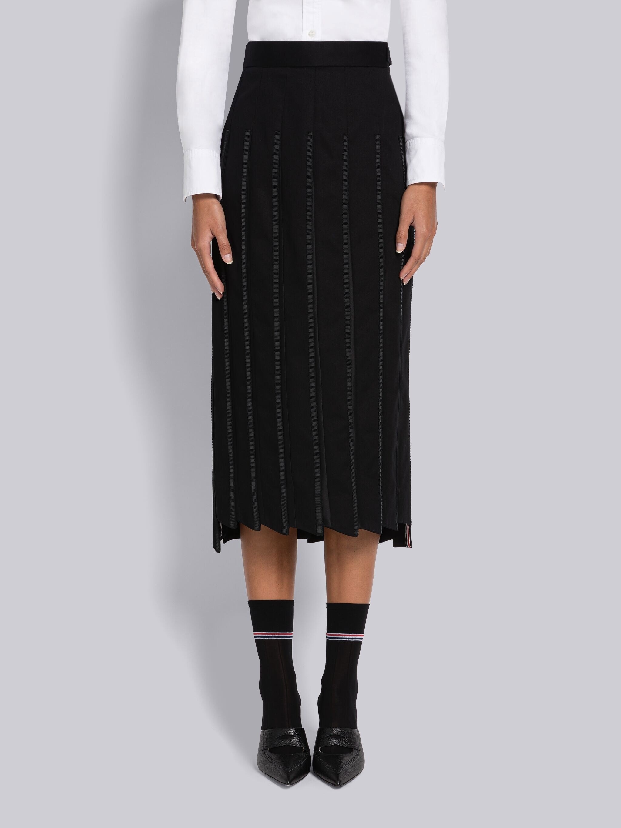 Twill Trompe L'oeil Tipping Pleated Skirt - 1