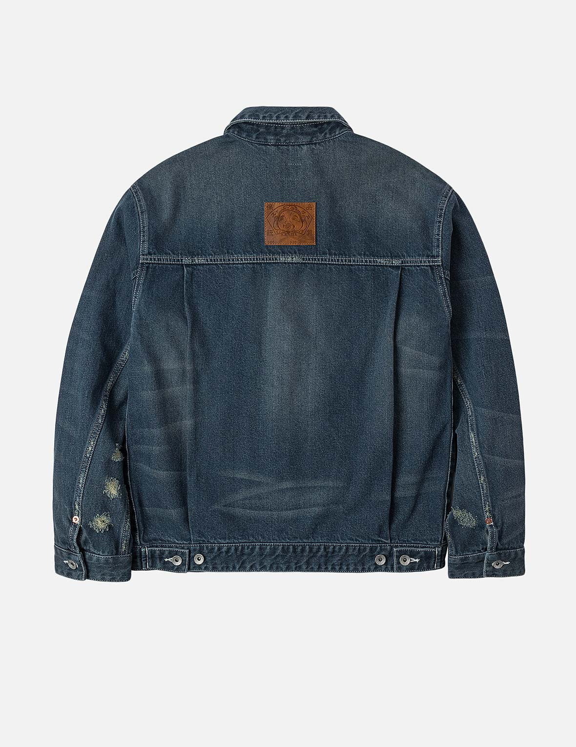 Distressed Seagull Print Relax Fit Washed Seagull Pocket Denim Jacket - 4