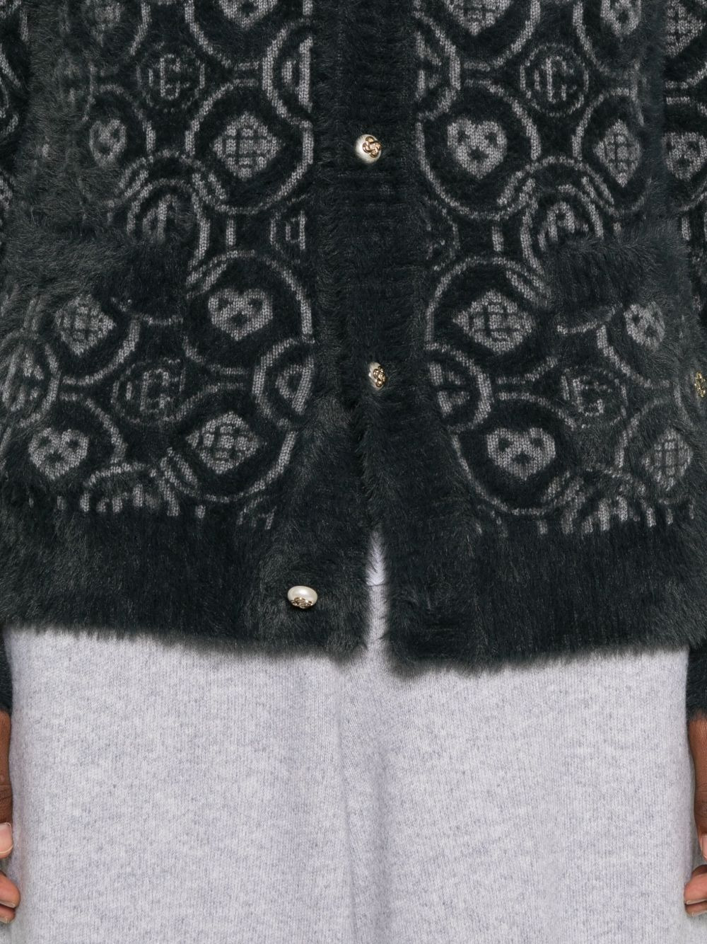 logo-pattern V-neck cardigan - 2