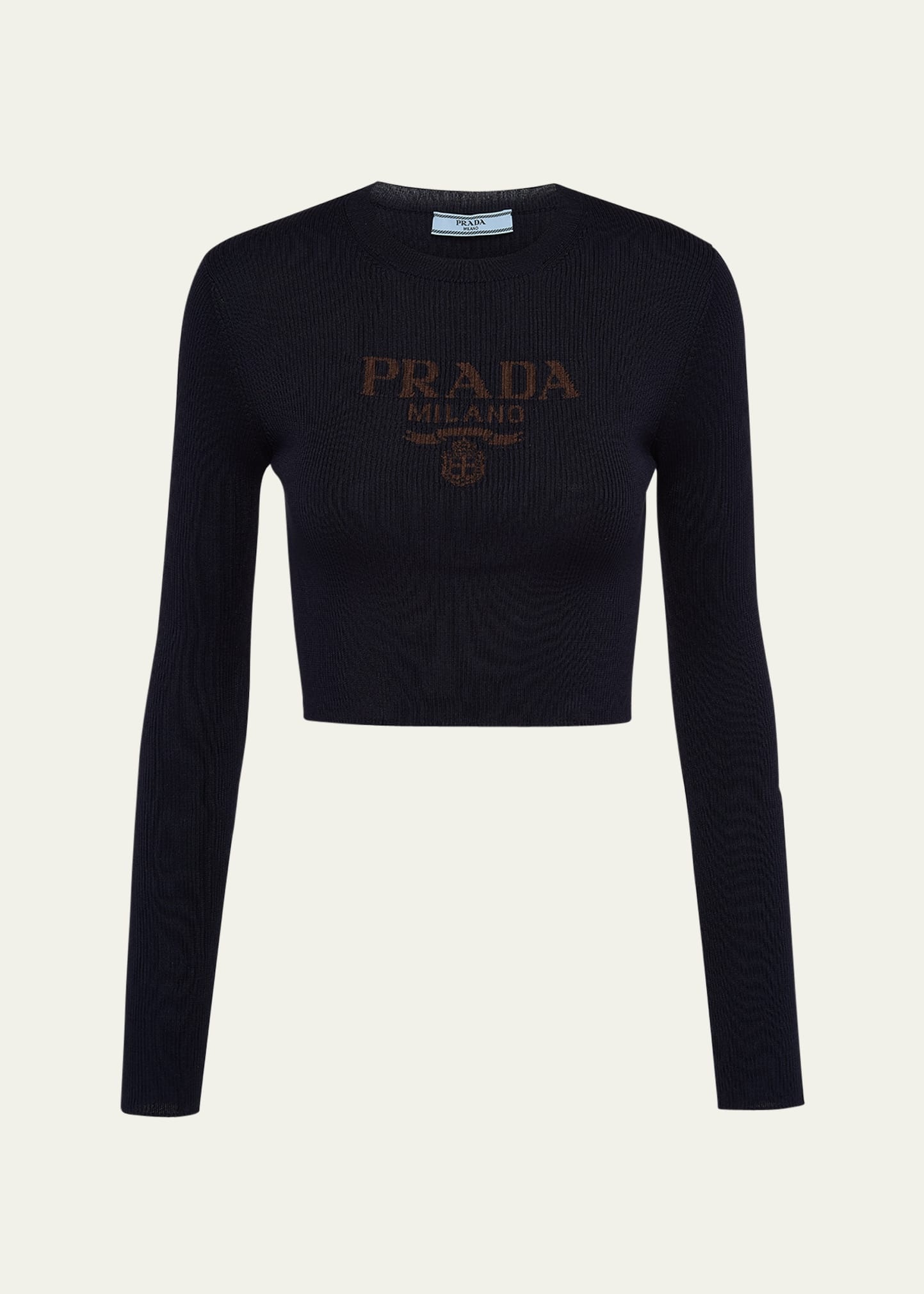 Logo-Intarsia Rib Cropped Silk Sweater - 1