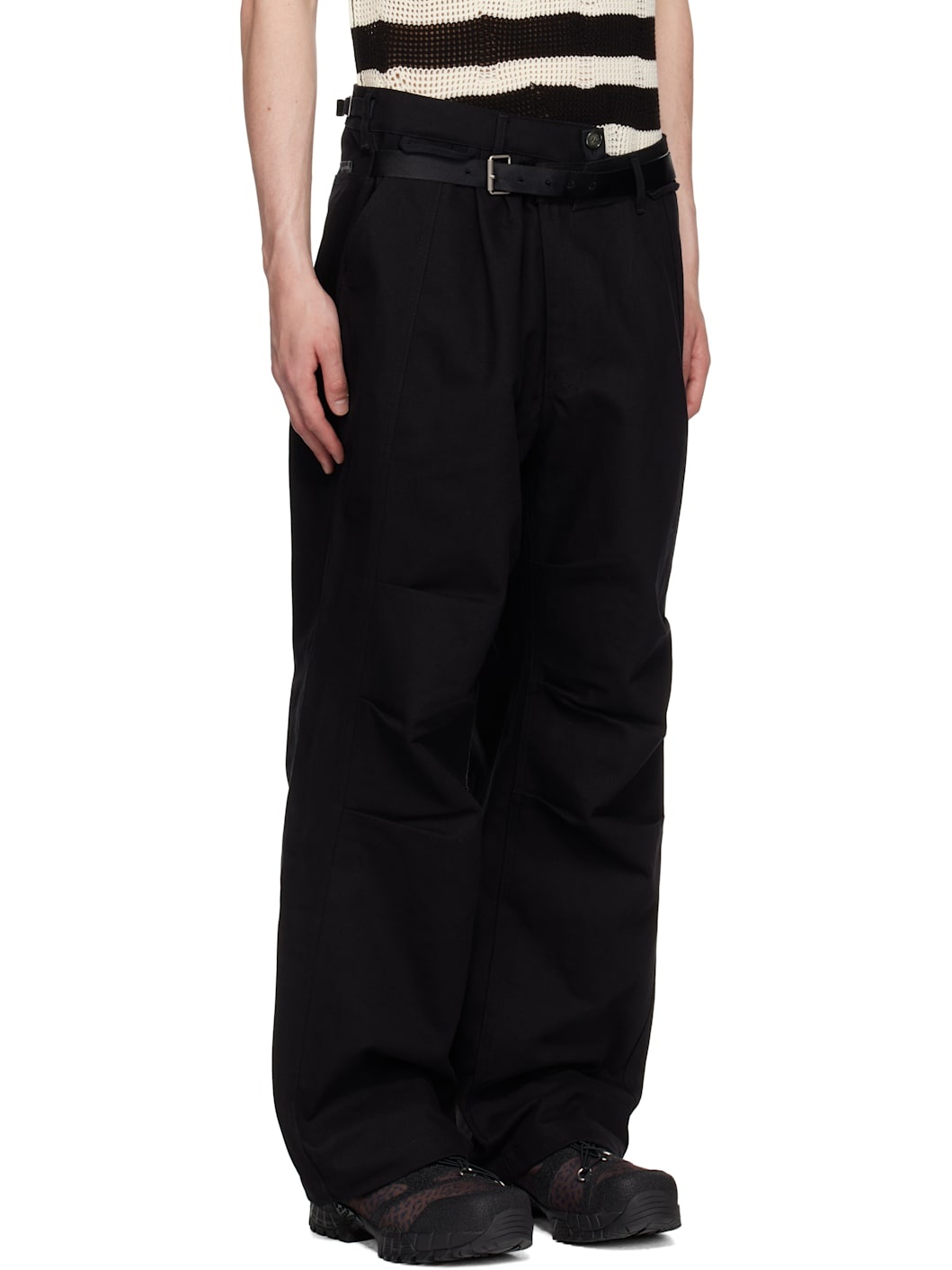 Black Cross-Over Wide Trousers - 2