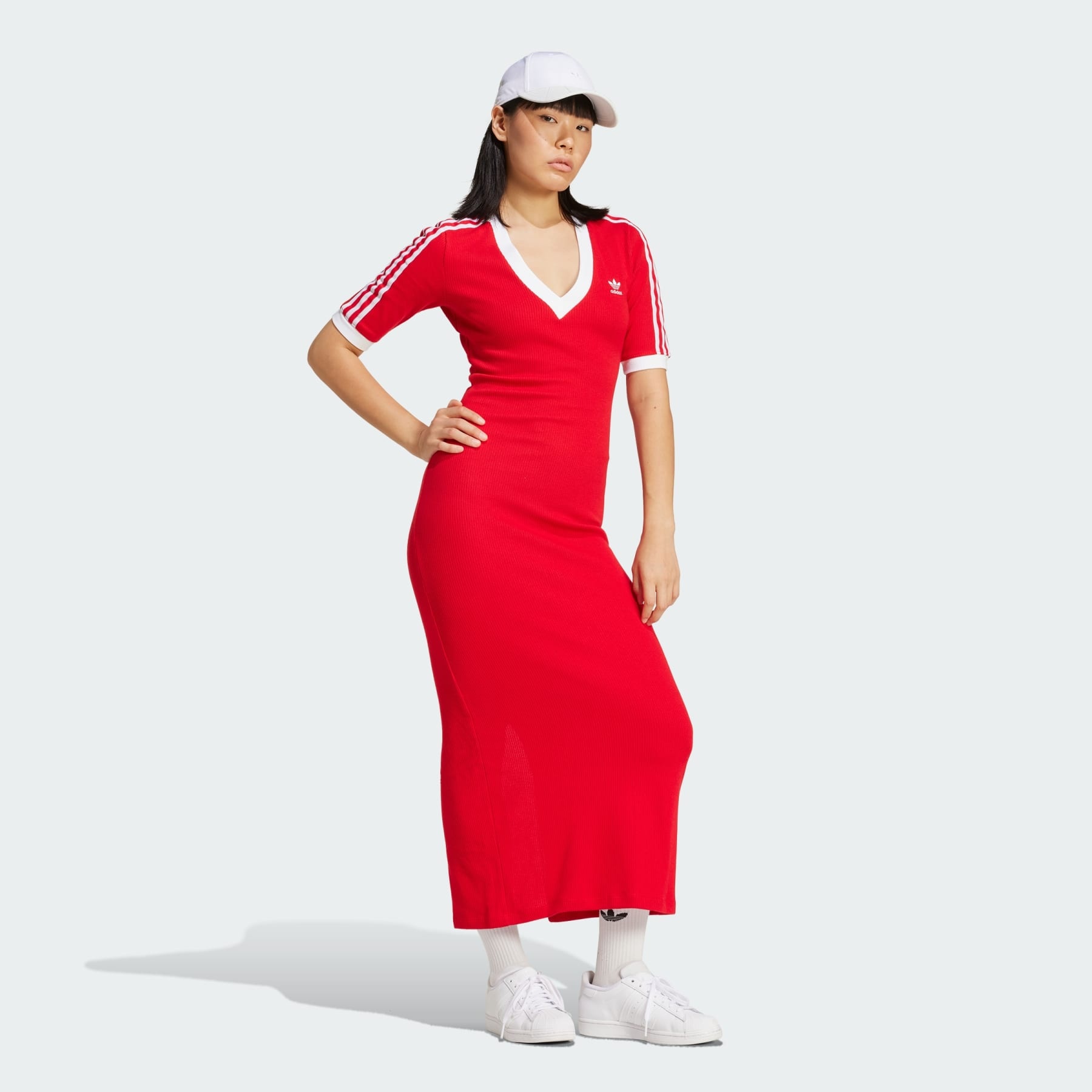 Adicolor 3-Stripes Knit V-Neck Dress - 4