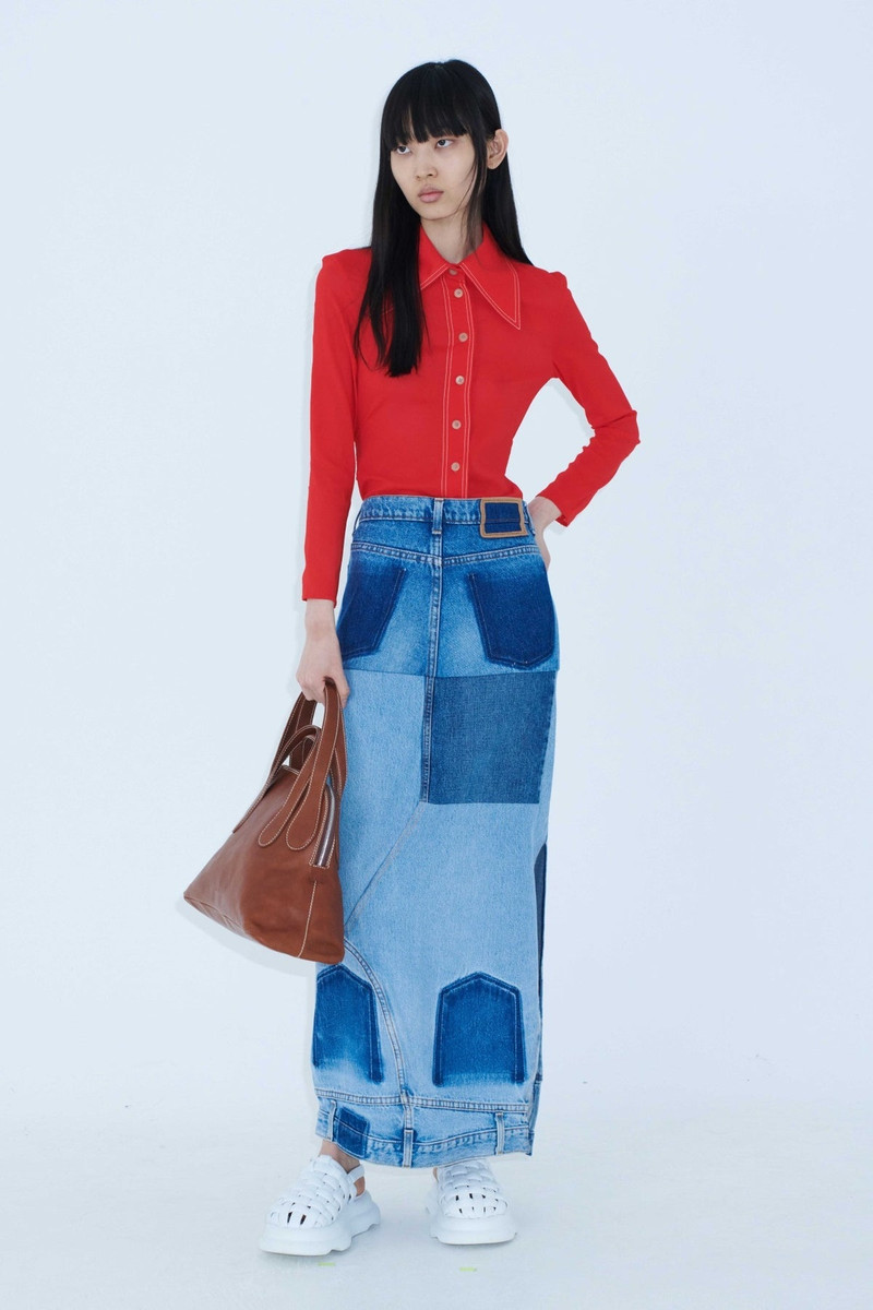 UPCYCLED DENIM MIRROR EFFECT SKIRT BLUE DENIM 1