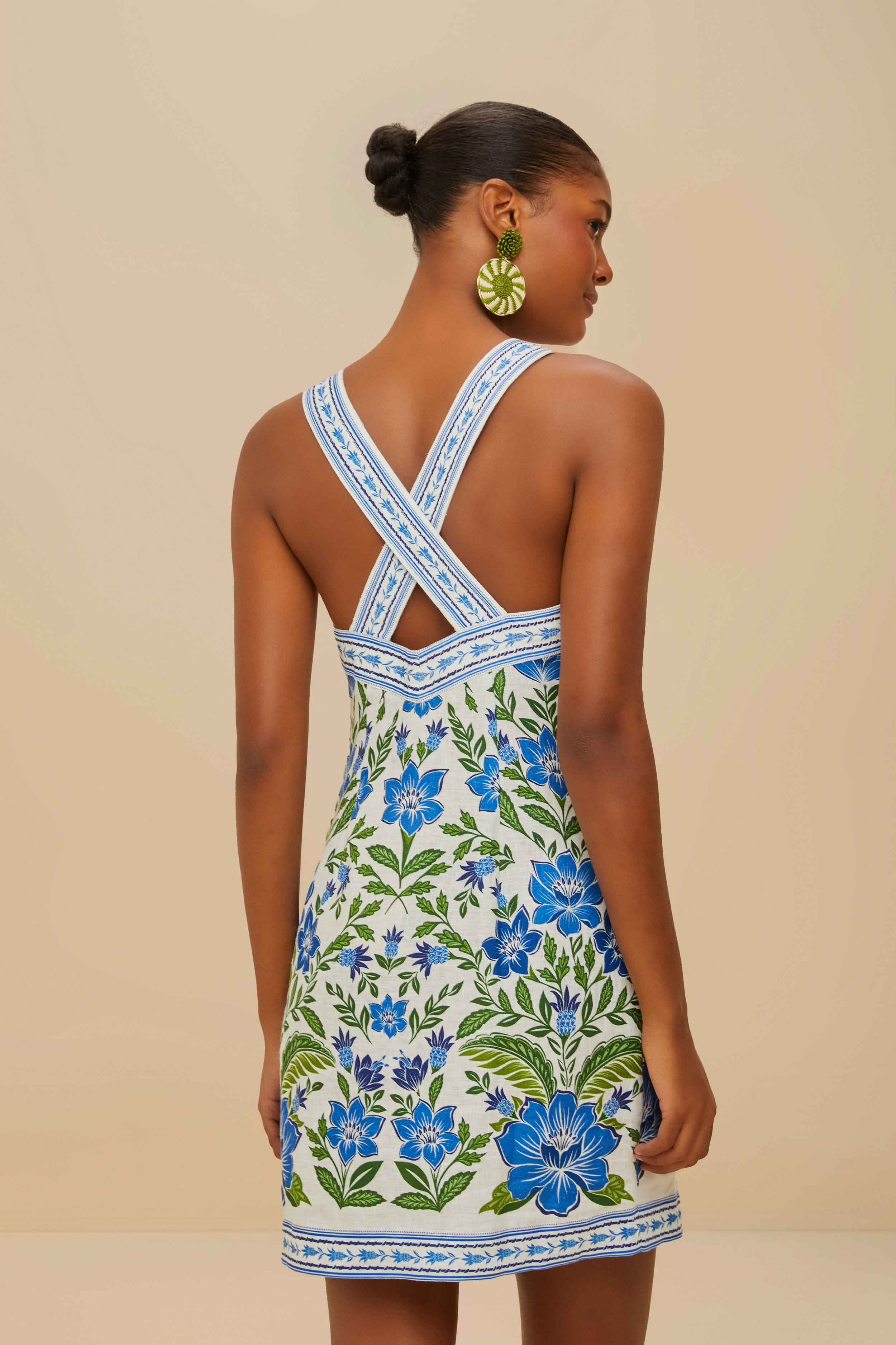Off-White Tropicance Porcelain Garden Euroflax™ Premium Linen Mini Dress - 4
