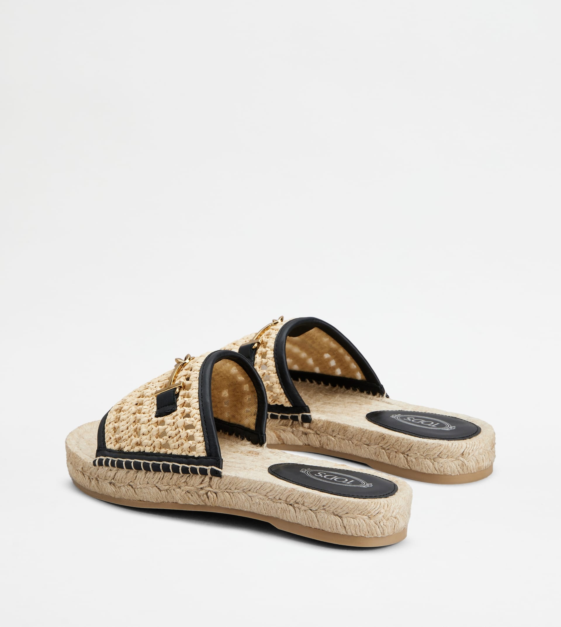SANDALS IN LEATHER AND FABRIC - BLACK, BEIGE - 2