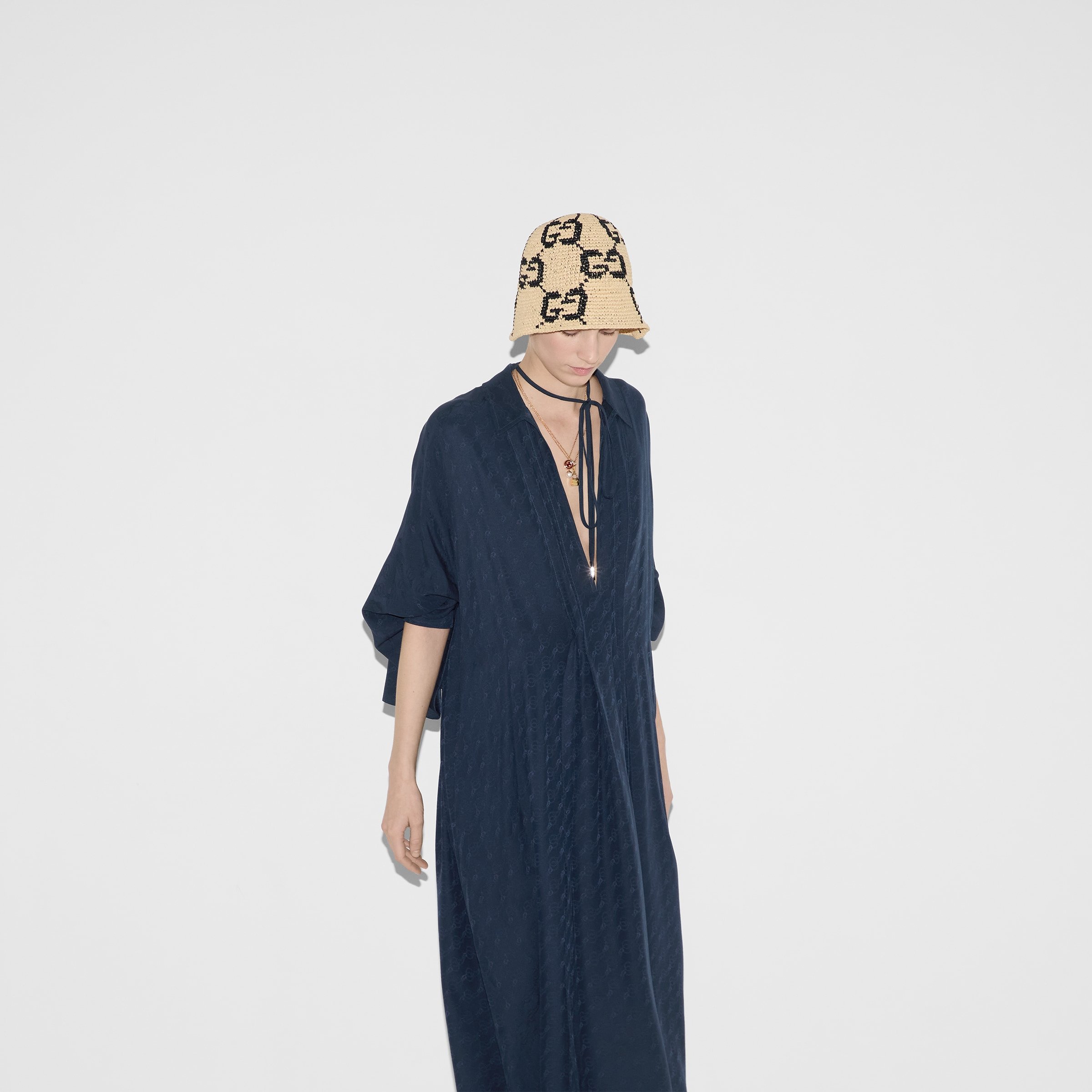 GG and chain silk jacquard dress - 7