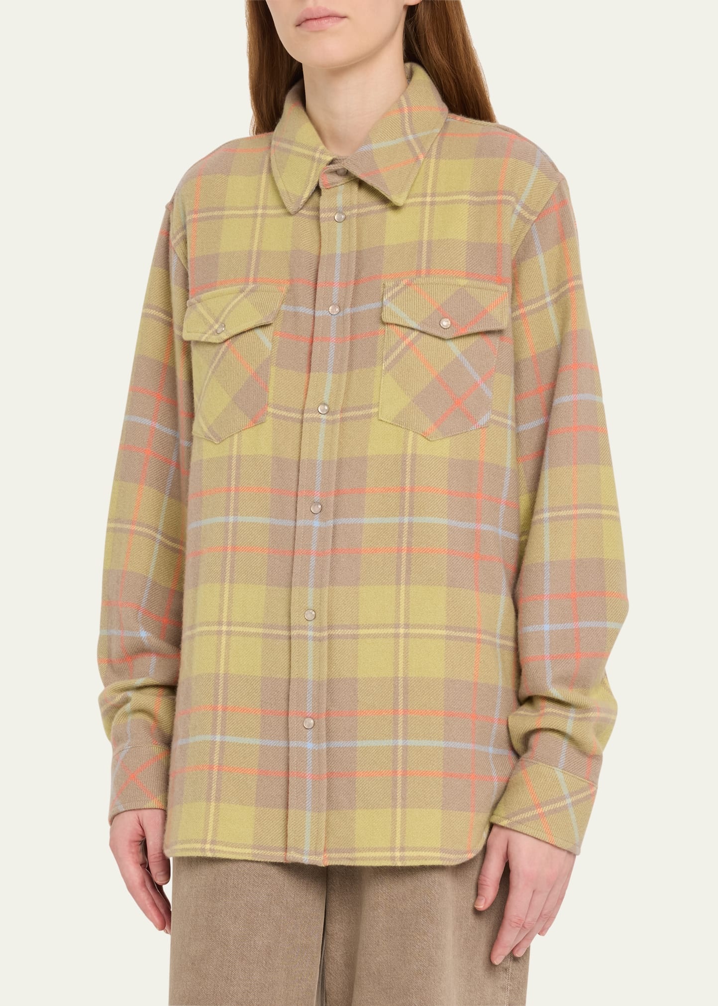 Earth Tartan Cashmere Button Down Shirt - 4