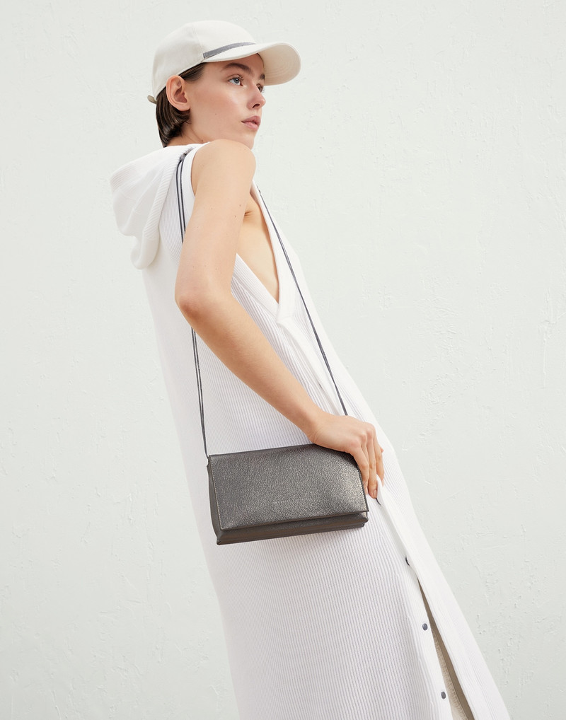 Brunello Cucinelli Lamé leather city bag with precious chain outlook