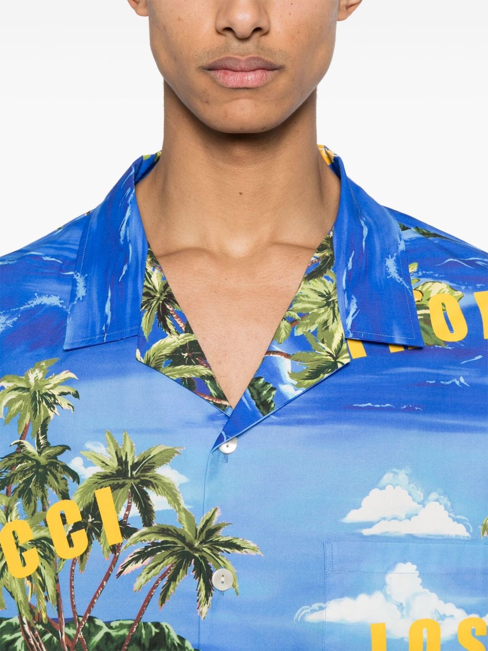 palm tree-print bowling shirt - 5