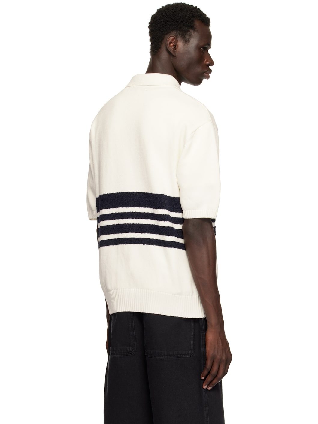 White & Black Panel Knit Polo - 3