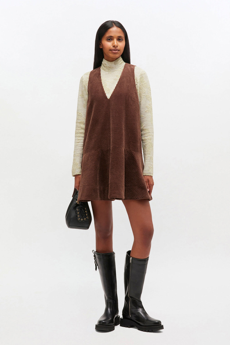 GANNI BROWN CORDUROY MINI DRESS outlook